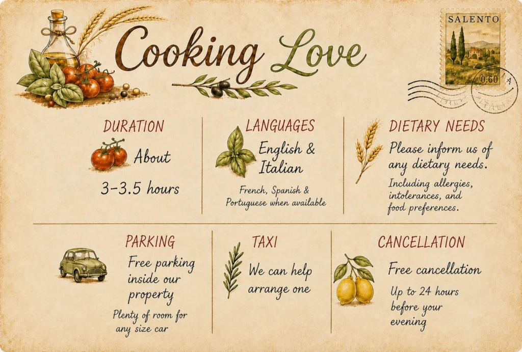 A postcard summarizing the features of our cooking class
